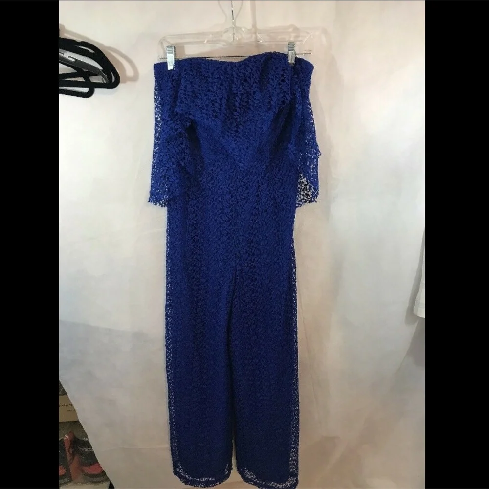 NEW Free People Lemoncello Lace Overlay Jumpsuit in Cobalt Blue‎ [SZ 6 ]